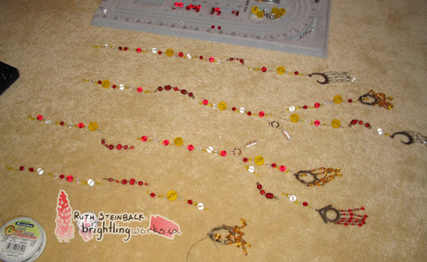Laying out the beads.